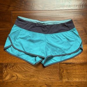 Lululemon Speed Shorts Turquoise Coal Spray Dye Size 10